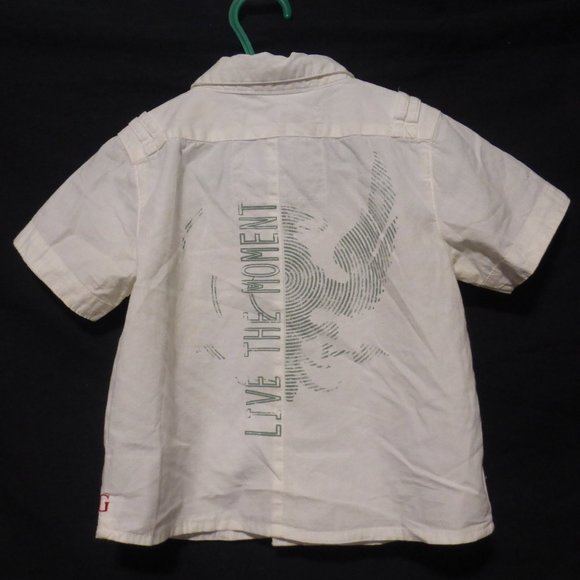 GUESS, full snap button front short sleeve shirt, Live The Moment print on back - Picture 2 of 12